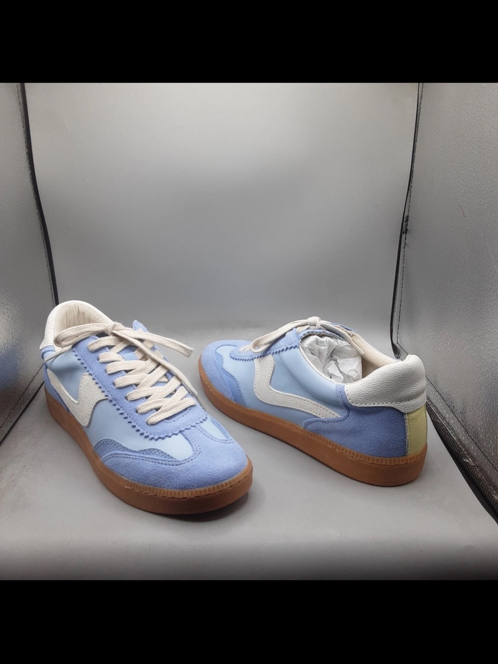 Dolce Vita Light Blue & White Low-Top Sneakers with Gum Sole